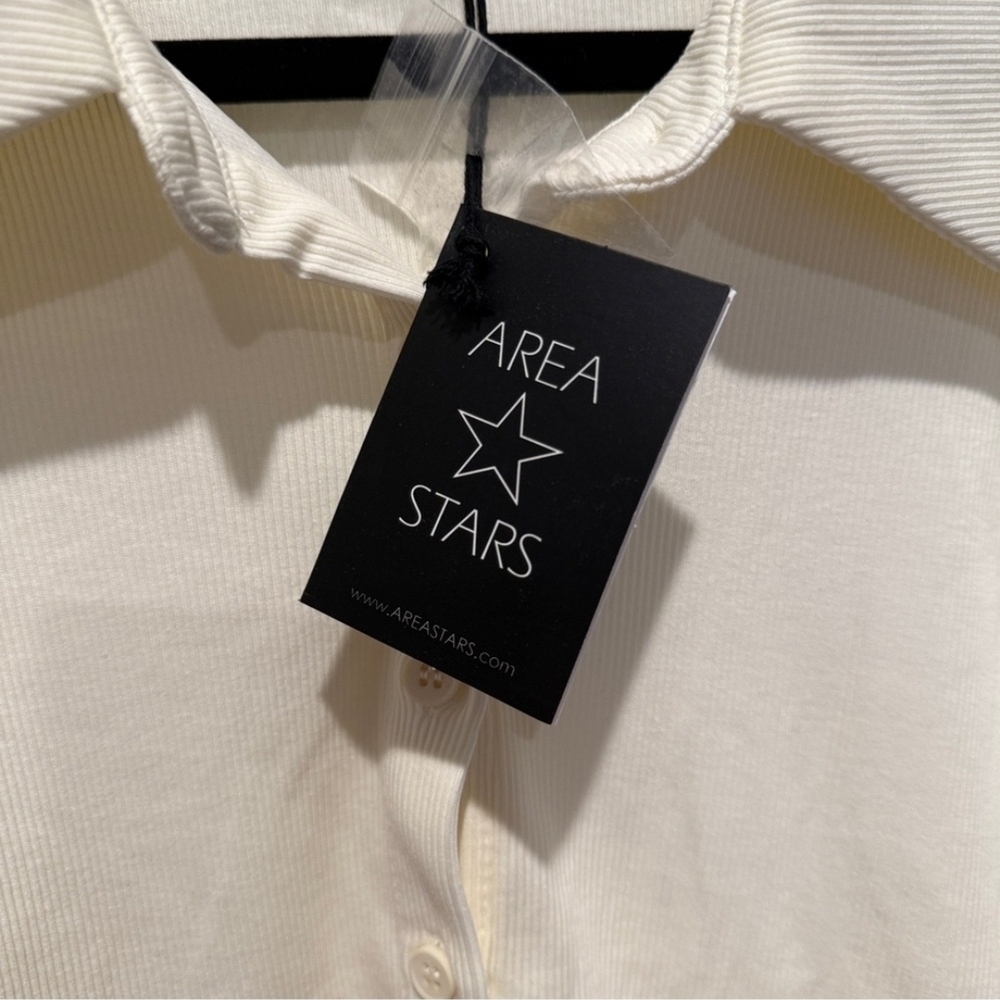 Area Stars Cream Ribbed Top With Puff Sleeves XL NWT - Picture 4 of 5